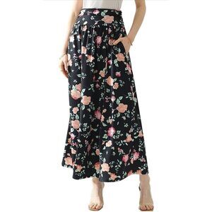 NEW Black Fliral Casual Skirt Soft Flowy Handkerchief Midi S